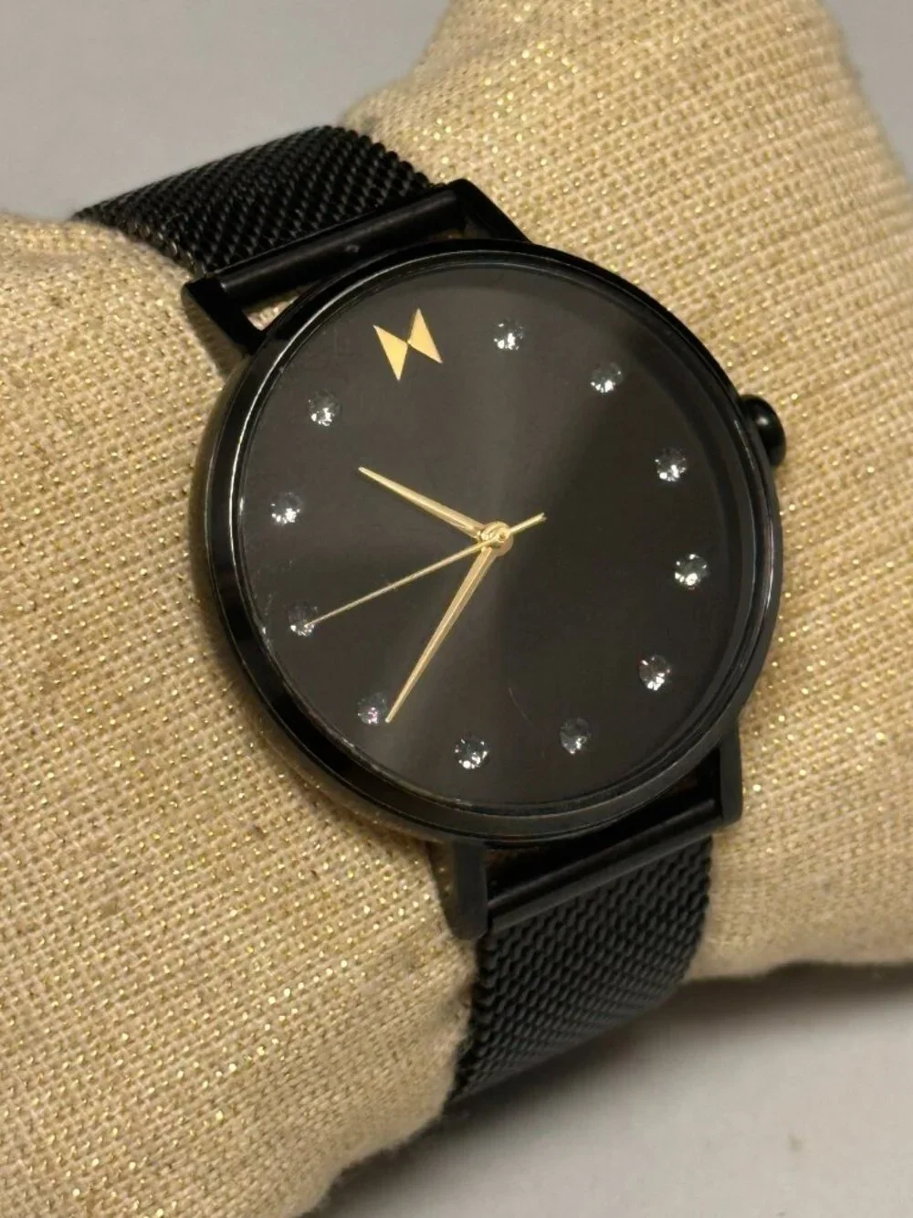 MVMT Dot Watch Women All Black 35MM Mesh Band New Battery 8.5 Inch
